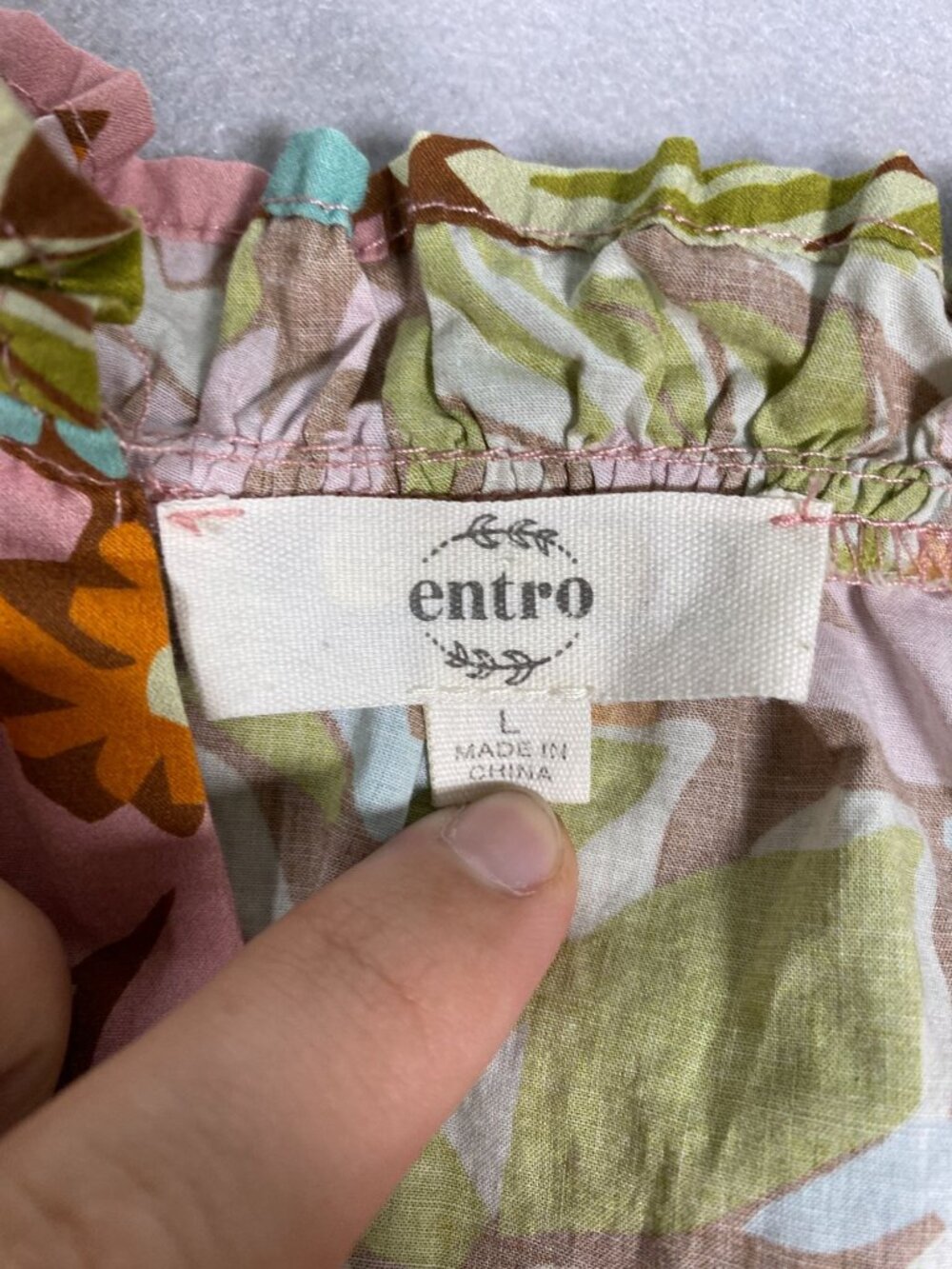 Entro Anthropologie Floral Puff Sleeve Mini Dress Smocked Waist Ruffle L Cotton - Picture 3 of 7